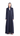Lune dark navy crushed Nida blazer abaya with 3D logo button, front view