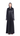 Black - silk abaya with refined cuffs and transparent white buttons, front view
